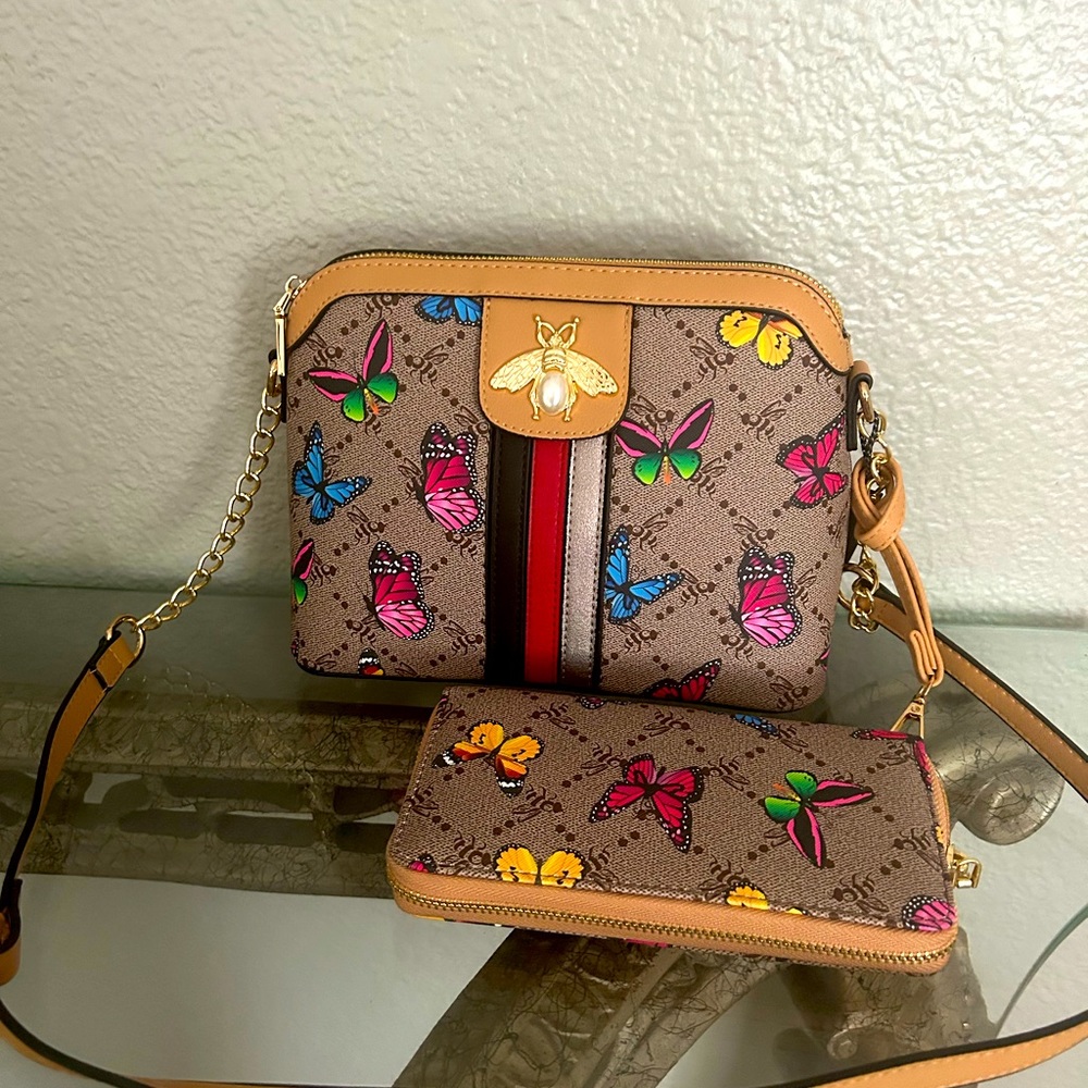 Beautiful butterfly crossbody bag and wallet NWT